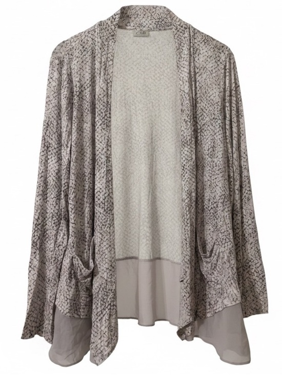LOGO by Lori Goldstein Sweaters - LOGO by Lori Goldstein Snakeskin Knit Cardigan Chiffon Hem Gray Lavender L